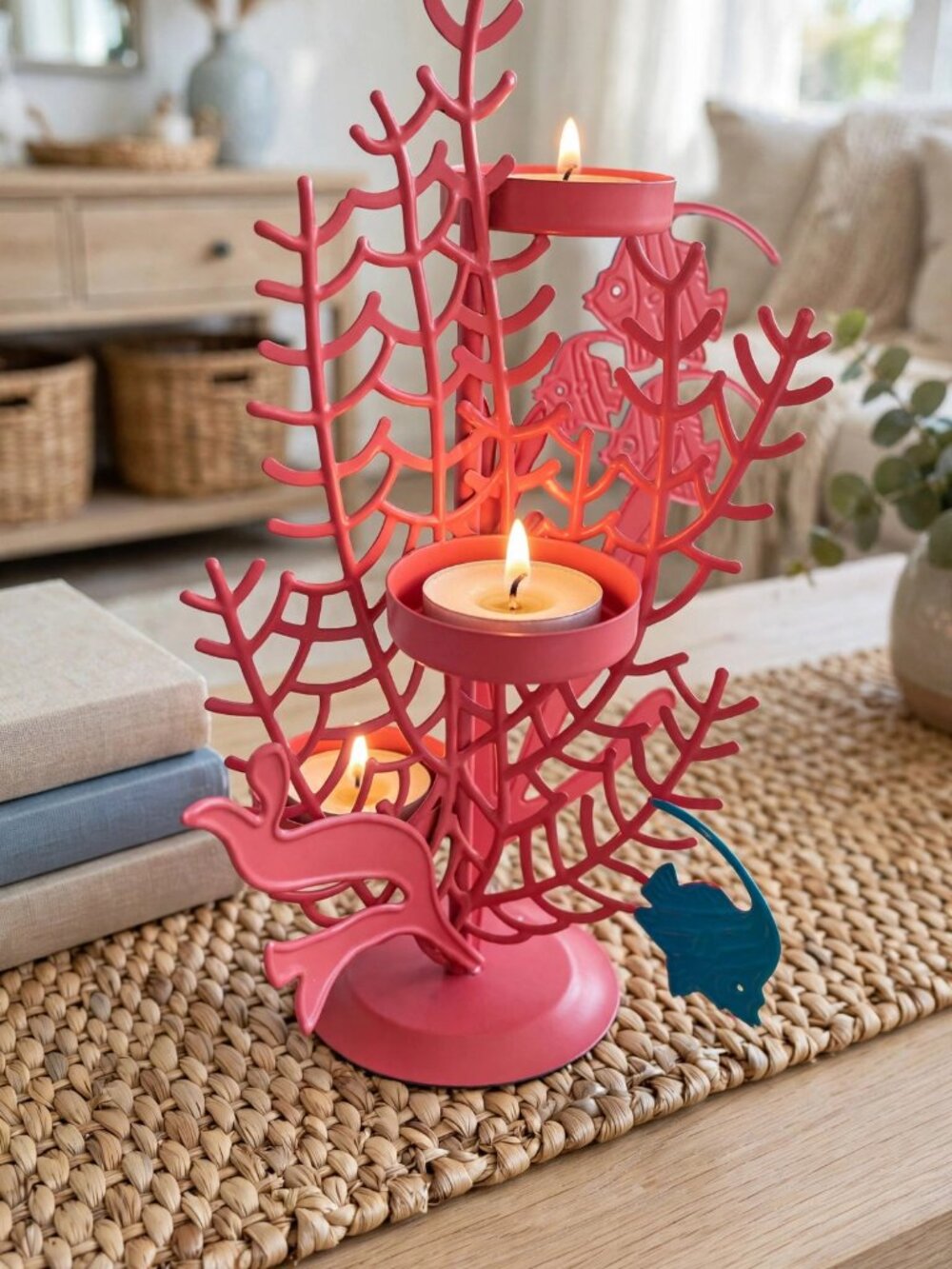 PartyLite Deep Sea Coral Tealight Tree Holder NEW In Box P93294 Coastal Decor